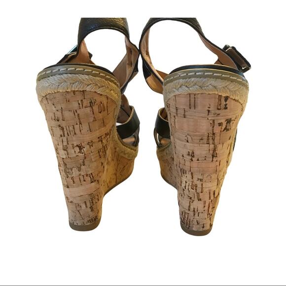 Steve Madden P. Malena Black Leather Wedge 9 Sandals - Picture 4 of 6